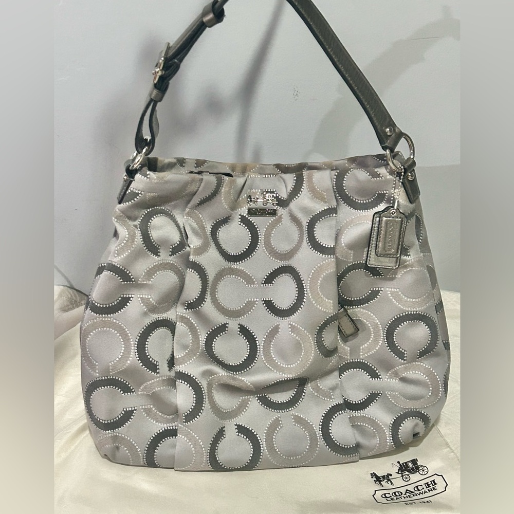 Coach Grey Monogram Madison Isabelle Op Art Signature Bag w/FREE Wallet